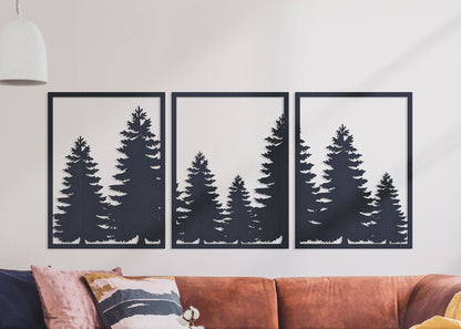 Large metal tree wall art, 3 pcs pine tree metal wall decor